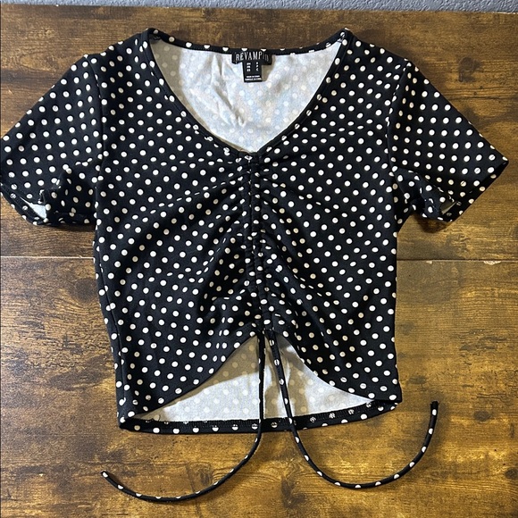 Revamped Black and White Polka Dot Crop Top - Picture 1 of 3